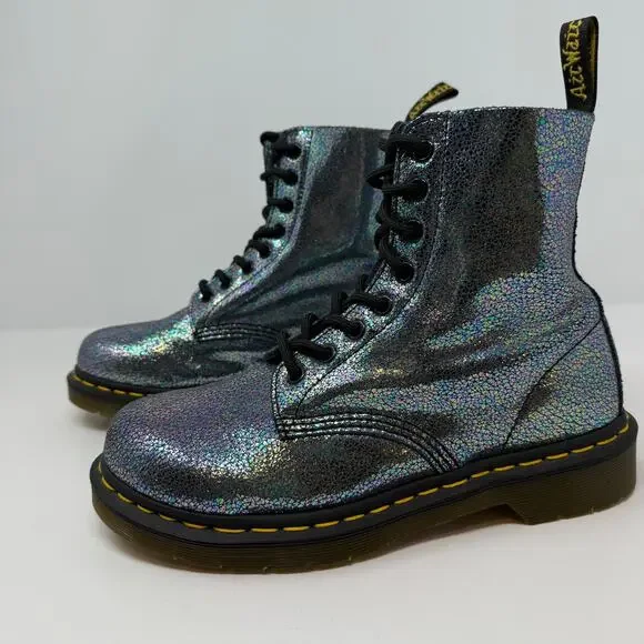 Dr Martens Boots Women's 7 Gray Metallic Iridescent Pascal AW004 SK06S - Picture 2 of 14